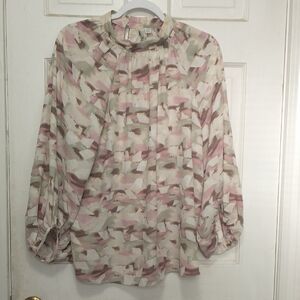 Women's Pink Abstract Print Long-Sleeve Blouse